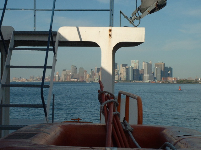 New York Skyline behind ferry