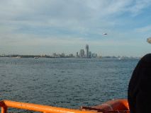 New Jersey skyline with blimp